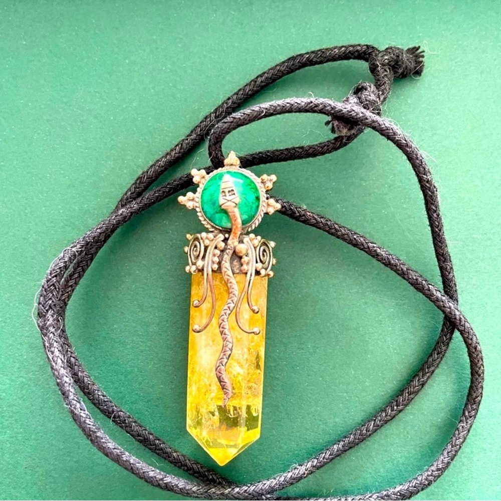 Citrine Turquoise Silver Serpent shamanic Amulet